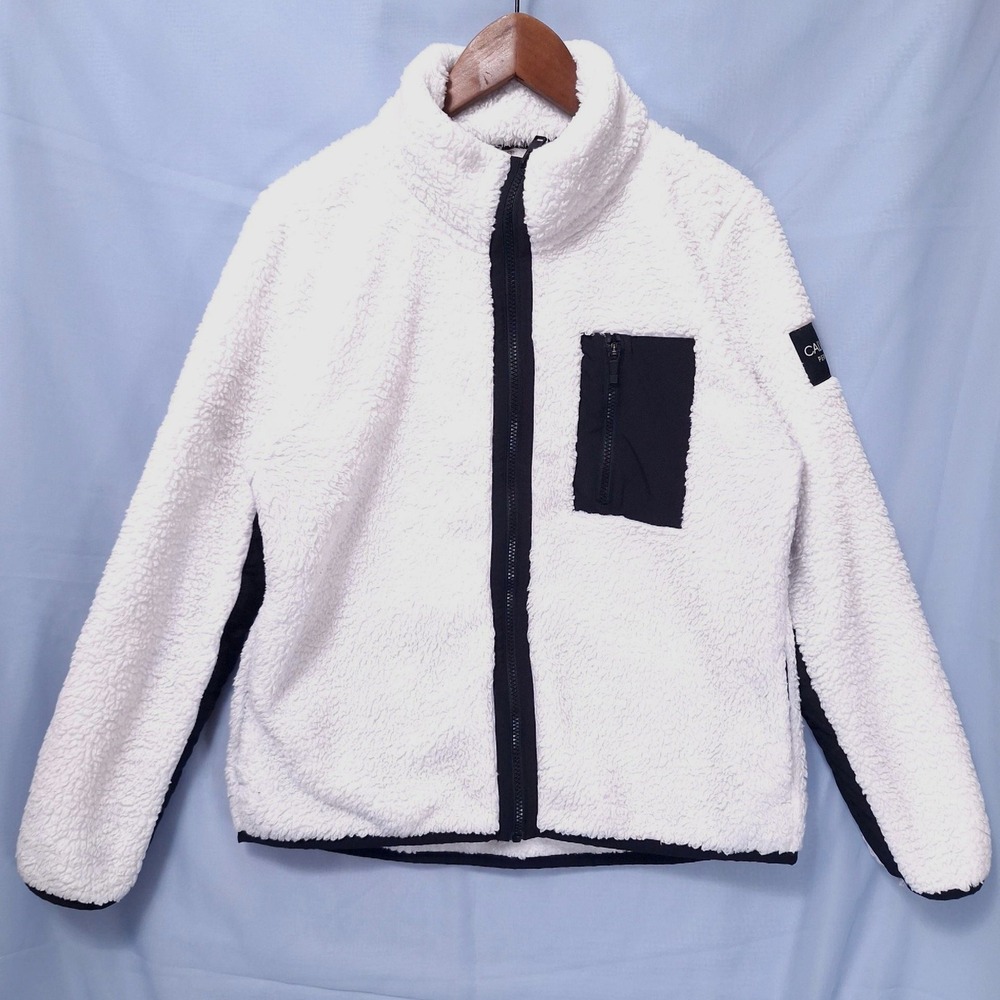 Calvin Klein Performance Sherpa Fleece Teddy Jacket White Full Zip‎ Women L